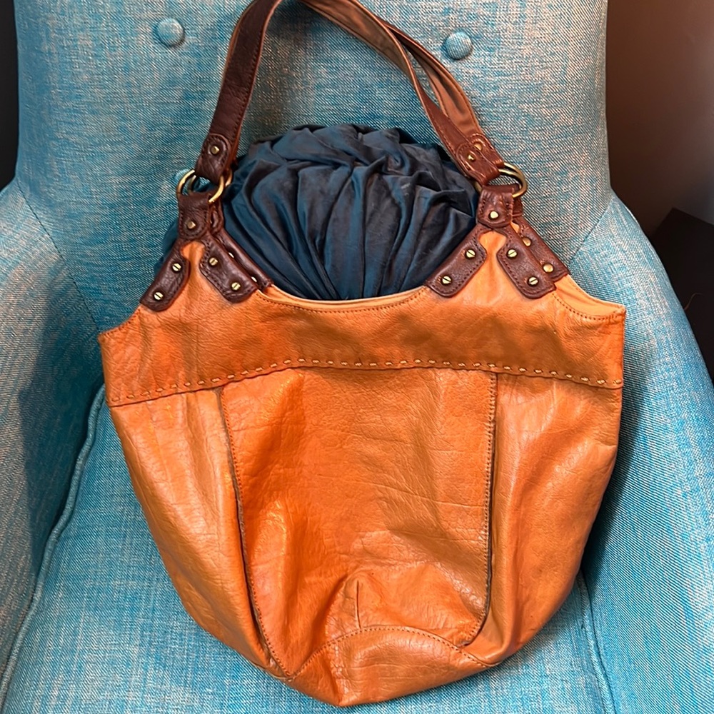 Brown leather two tone The Sak hobo bag with gold hardware